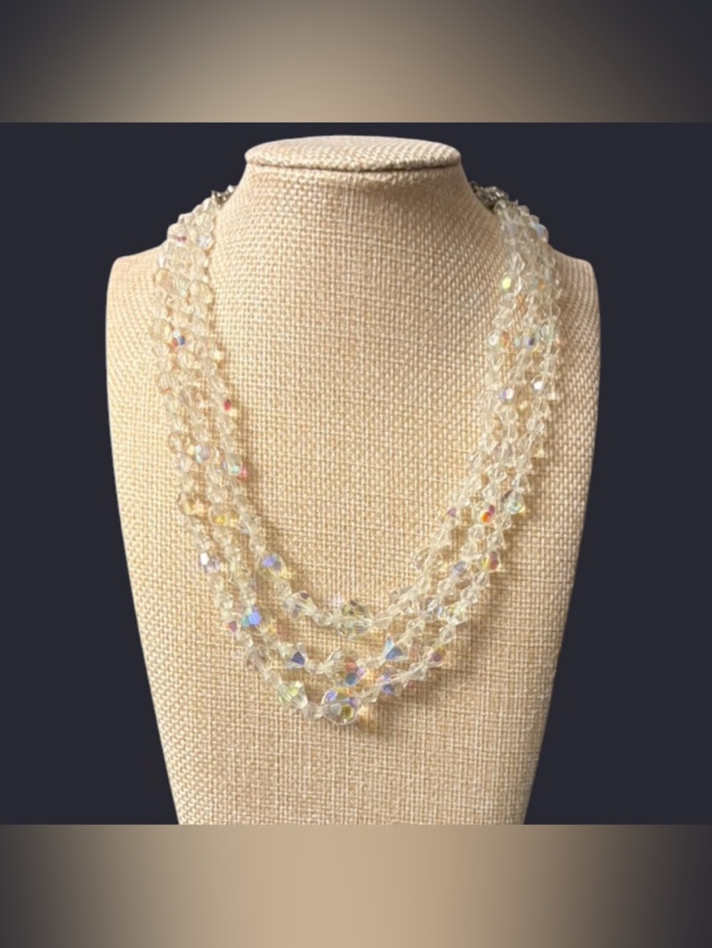 Crystal Aurora Borealis Vintage Multi-Strand Necklace - Clear